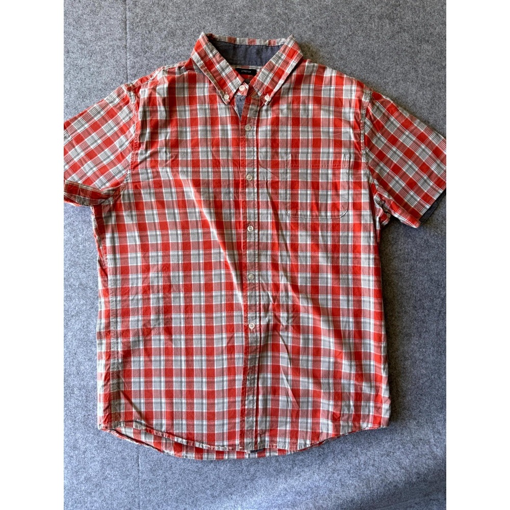 Lee Shirt Mens Large Red White Stretch Plaid Button Down Pocket Everyday Wear